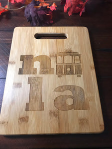 Personalized Bamboo Cutting Board with Handle - 13.75" x 9.75" Laser Engraved